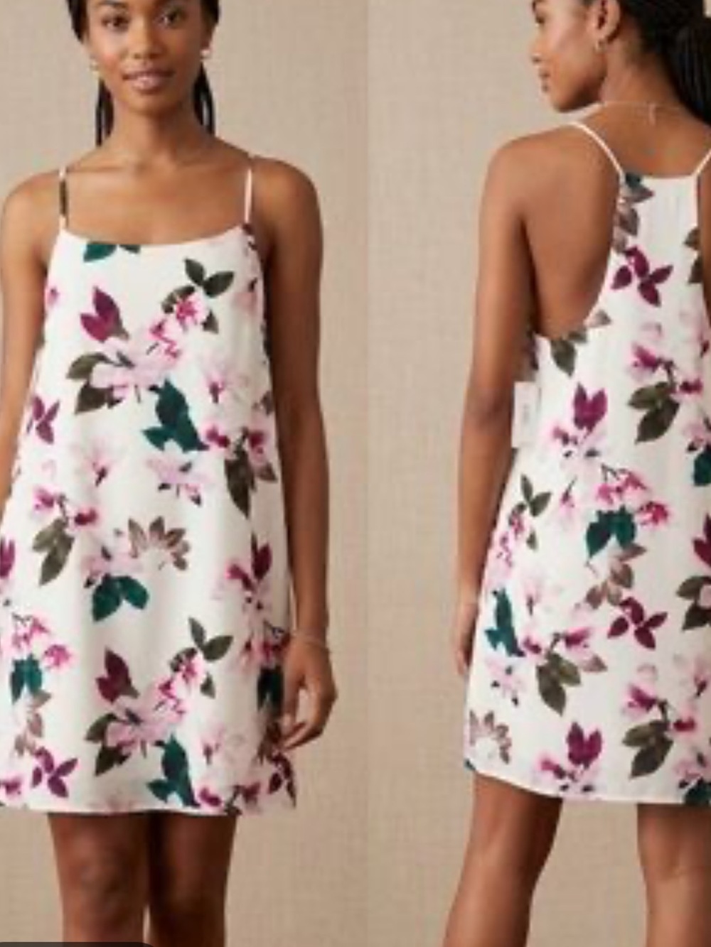 1.STATE White Dress with Pink and Green Floral Print